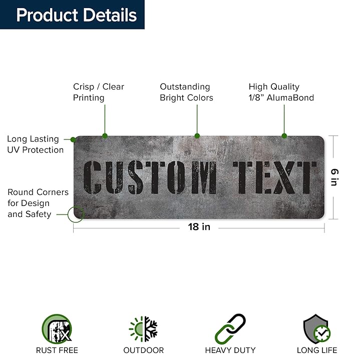 Custom Sign, Custom Street Sign, 11 Font Colors, 13 Font Styles, 4 Hole Options, 22 Sizes, 6x18 Inches, Rust Free DiBound, Fade Resistant, Made in USA by My Sign Center (Grunge Metal)