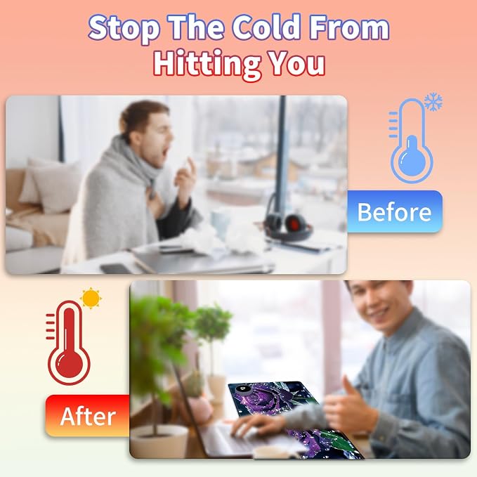 Heated Desk Pad Large Mouse Pad 23.6 x 14.1 inch with 3 Levels Heating & Auto Shut-Off Warm Mouse pad PU Leather Computer Mousepad for Home Office Work - Purple Rose Flower