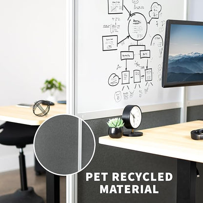 VIVO Modular Wall System, 2 PET and Whiteboard Panels, Professional Office Cubicle Dividers, Freestanding Privacy-Screen, 66 inches High, White and Dark Gray, PP-MWS63WB