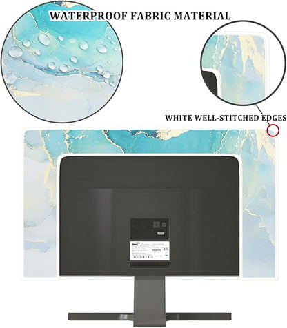 Baocicco Blue Green Marble Monitor Dust Cover 26, 27, 28 Inch Creative Anti-Static Dustproof Monitor Accessories Laptop LCD Cover Modern Screen Monitor Decoration for Tablet Home Office Computer