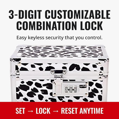 Vaultz Locking Medicine Box with Combination Lock - Secure Metal Lock Box Safe for Medication, Pills & Valuables, Small Lockbox with Code, Portable Storage Case, Leopard | Metal lock box, storage case for medication and small valuables, 3-digit combina...