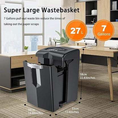 Bonsaii Shredder, 20 Sheets, Operates Continuously for 40 Minutes, P-4 Cross-Cut, Jam-Resistant Design, Safely Destroys CDs, Credit Cards, and Stapled Papers, Large 7-Gallon Bin Capacity