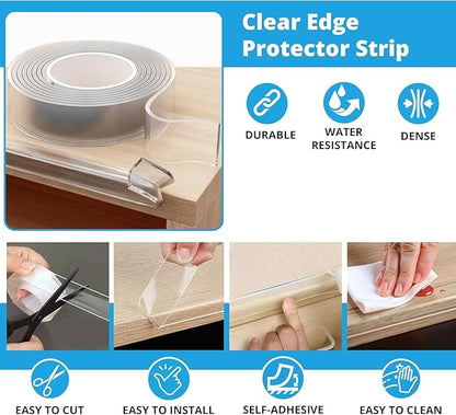 Furniture Edge Guards | 12ft Protective Clear PVC Cushion | Baby Child Proofing Set NonToxic and Safe for Table, Fireplace, Countertop | Clear