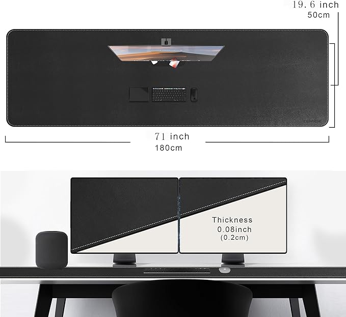 CENNBIE Leather Desk Mat Large, 71" x 19.6" Desk Pad Blotter Protector, Extended Non-Slip Mouse Pad, Waterproof PU Leather Large Mouse pad for Desk Office and Home (Black)