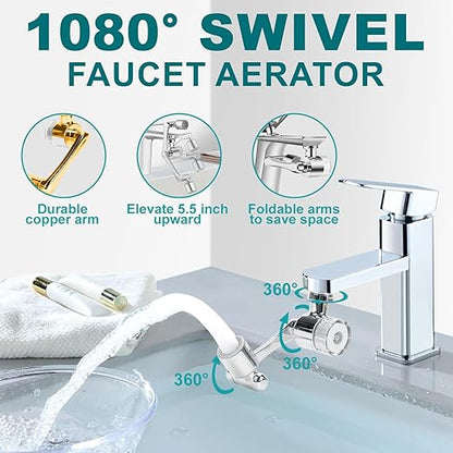 1080º Sink Water Filter Faucet, Splash-proof Sink Faucet Extender with Filter, Reduce 99% Chlorine, 2 Modes Spray Attachment for Home Kitchen & Bathroom, 9PCS Replacement Filter