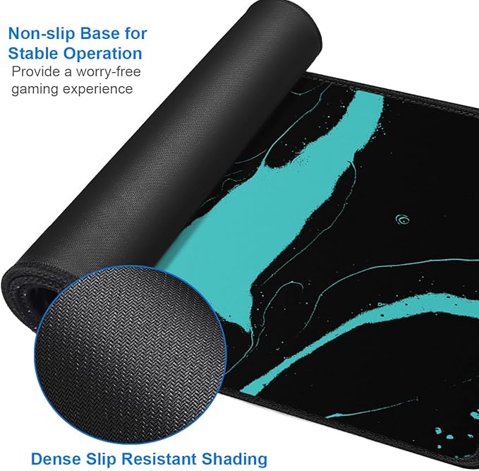 Gaming Mouse Pad, 31.5x15.7 inch Large Extended Computer Keyboard Mouse Mat, Water Resist Non-Slip Mousepad Rubber Base Long XXL Desk Mouse Pad for Work & Gaming, Office & Home, Black Blue