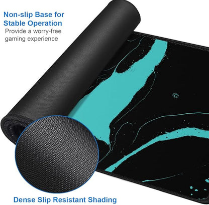 Gaming Mouse Pad, 31.5x15.7 inch Large Extended Computer Keyboard Mouse Mat, Water Resist Non-Slip Mousepad Rubber Base Long XXL Desk Mouse Pad for Work & Gaming, Office & Home, Black Blue