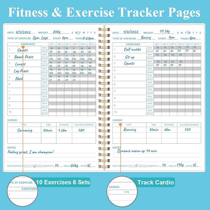 Simplified Fitness Journal for Women & Men,A5 Workout Journal/Planner Daily Exercise Log Book to Weight Loss, Gym, Muscle Gain, Bodybuilding Progress, 5.8"x8.3", Teal Flower