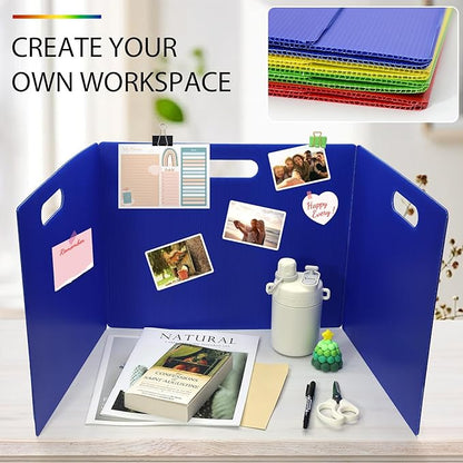 MuseLuxe 24 Pack Privacy Folders for Students - Durable & Waterproof Plastic Study Desk Dividers,Test Dividers for Classroom,Easy to Clean Privacy Shields & Boards -4 Color,Includes Extra 48 Labels