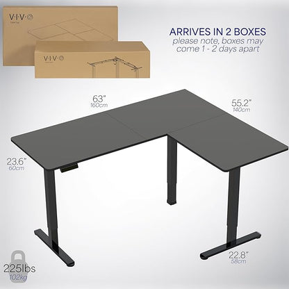 VIVO Electric Corner 63 x 55 inch L-Shaped Standing Desk, Memory Height Adjustment, Black Top Black Frame, DESK-E3CTB