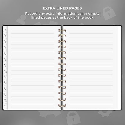 Clever Fox Password Book Spiral – Internet Address & Password Organizer with Laminated Alphabetical Tabs – Password Keeper Journal – Hardcover, Medium Size, 6.1x7.7” (Black)