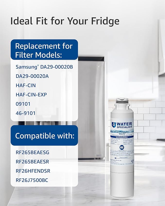 Waterspecialist DA29-00020B Replacement for Samsung® Water Filter DA29-00020B, HAF-CIN/EXP, DA29-00020B-1, HDX FMS-2, RS25J500DSR, RF28HMEDBSR, RF263BEAESR, RF4287HARS, DA97-08006A-1, 2 Filters
