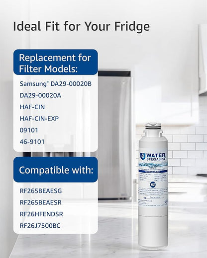 Waterspecialist DA29-00020B Replacement for Samsung® Water Filter DA29-00020B, HAF-CIN/EXP, DA29-00020B-1, HDX FMS-2, RS25J500DSR, RF28HMEDBSR, RF263BEAESR, RF4287HARS, DA97-08006A-1, 2 Filters