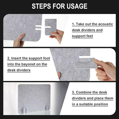 Fabbay 4 Pcs Acoustic Freestanding Desk Divider Desk Partition 16 x 24 Inch Table Freestanding Up Privacy Panel Visual Distraction and Noise Reducing for Office Furniture Classroom (Silver Gray)
