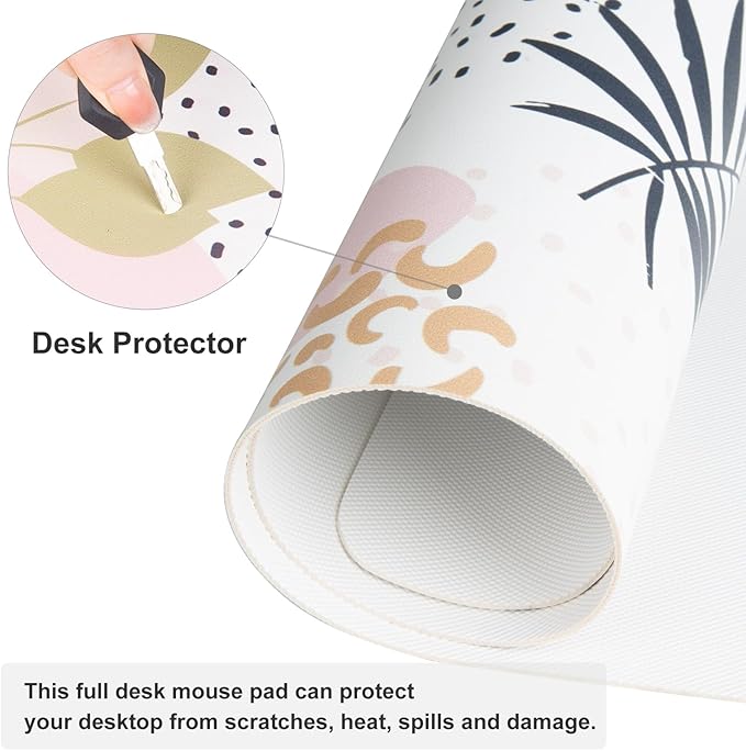 QIYI Large Mouse Pad, Exotic Pattern Desk Mat for Desktop, Women Girls Office Décor Desk Accessories, PU Leather Waterproof Gaming Mousepad, Tropical Plants Gold Desk Pad Computer Mat, 31.5" x 15.7"
