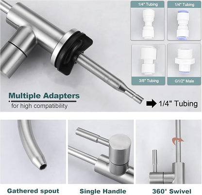 Kitchen Faucet and Water Filter Faucet Combo, WOWOW Stainless Steel Kitchen Sink Faucet with Drinking Water Faucet for Reverse Osmosis or Water Filtration System, Brushed Nickel
