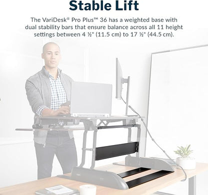 Vari VariDesk Pro Plus 36 Standing Desk Converter – 11 Height Settings + Spring Lift, 2 Tier Design, Keyboard Tray, Fits Desktops 36” Wide x 26.5" Deep – Delivers Fully Assembled (Light Wood)