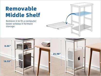 GEORIS 3 Tier Metal Printer Stand Shelf, White Side Table for Printer, Fax Marchine