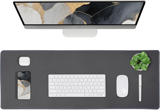 ALOANES Waterproof Mouse Pad with Durable Stitched Edge, XXXL gaming Keyboard Pad, Non-Slip Rubber Base Mouse Mat, Extended Desk pad for Gamer, Office & Home, Dark Gray Mousepad 35.4''x 15.7''x 0.12''