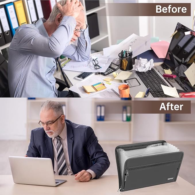 ENGPOW Expanding File Folder,Fireproof 13 Pockets Document Organizer Bag | Accordion File Organizer with Zipper＆Labels,Portable Home Travel Safe Storage for Important Files,Papers,Letter Size,Gray