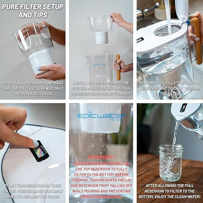 Epic Water Filters Pure Filter Pitchers for Drinking Water, 10 Cup 150 Gallon Filter, Tritan BPA Free, Removes Fluoride, Chlorine, Lead, Forever Chemicals (White & Bamboo)