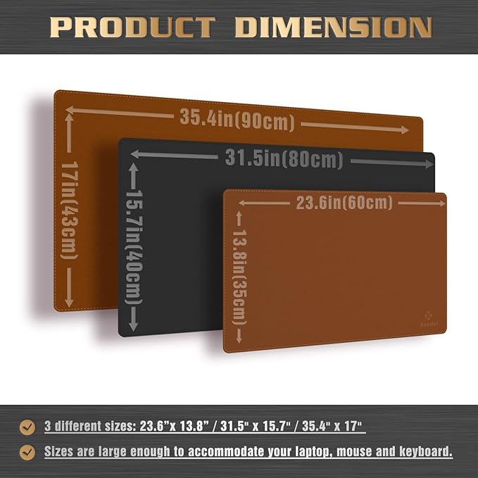 K KNODEL Desk Mat, Blotter, Dual-Sided Office Desk Pad, Waterproof Desk Mat for Desktop, Desk Blotters, PVC Leather Pad Protector (Brown, 31.5" x 15.7")