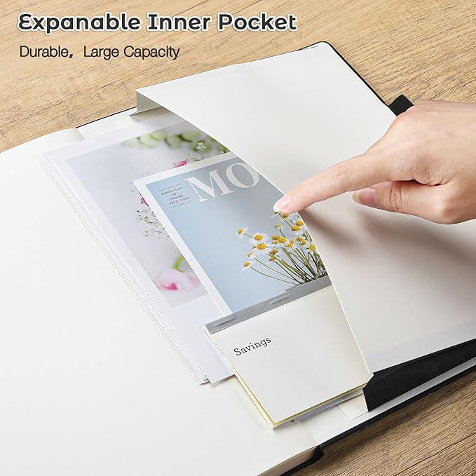 Lined Journal Notebook, 8.5" x 11" Hardcover Leather Notebook for Work, Wide Ruled Notebook Journal for Women Men, 192 Thick Paper, Lay Flat, 2 Pockets, A4 Large Journals for Writing, Black Notebook