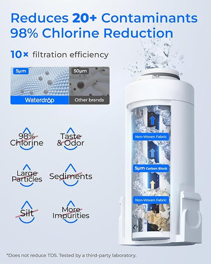 Waterdrop ED61W Rechargeable Water Filter Dispenser, 15-Cup, White | 200-Gallon Water Pitcher, Instant Countertop System, 10X Filtration Efficiency, Reduces 98% Chlorine and 20+ Contaminants
