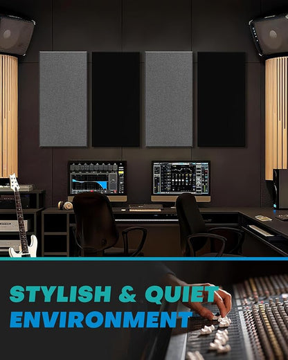 4Pack Fiberglass Acoustic Panels, Self Adhesive Sound Proof Foam Panels for Walls, Sound Dampening Panels for Studios, Office, Home Theater Soundproofing Absorbing Noise Reducing, 23.6x11.8x2.5" Grey