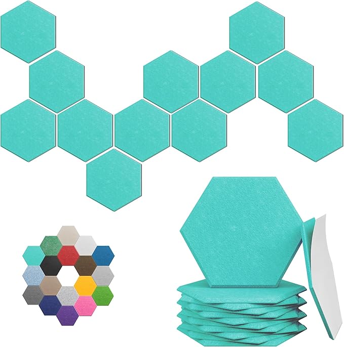 Hexagonal Acoustic Panels-12 Pack High-Density Sound Absorbing Panels 12"X10"X0.4" for Enhanced Noise Reduction, DIY Design, Idea for Studios, Offices, and Home Theaters(Viking Blue)