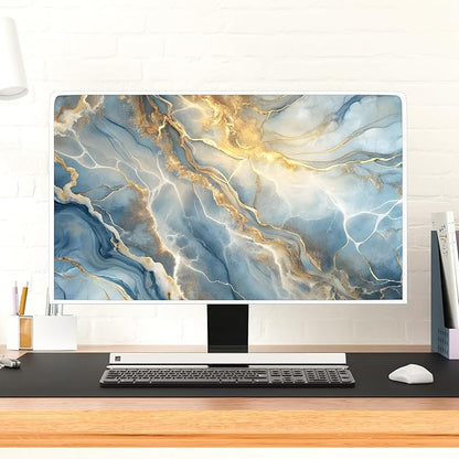 Baocicco Gold Blue Waterproof Screen TV Cover 32 Inch Modern Full Body Covers for Television Screen Panel Case TV Sleeve Compatible with Television LCD LED PC, Desktop and Home TV