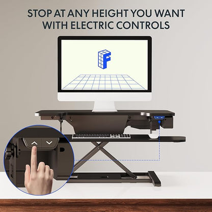 FLEXISPOT 32" Motorized Standing Desk Converter, Electric Stand up Desk Riser, Sit to Stand Dual Monitor and Laptop Workstation with Wide Keyboard Tray, Black