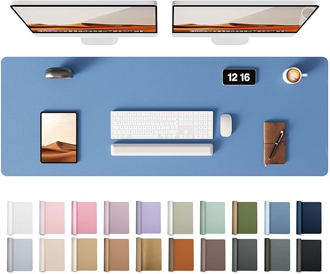 YSAGi Leather Desk Protector, Office Mat, Large Mouse Mat, Non-Slip PU Leather Blotter, Laptop Desk Mat, Waterproof Writing Pad for Office and Home (Sea Blue, 47" x 17")