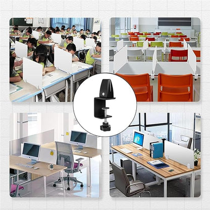 6-Pack Sneeze Guard Clamps for 1/8" to 1" Thick Panels, Adjustable Desk Partition Clips, Desk Privacy Panel Clips for Office and Home Use, Black