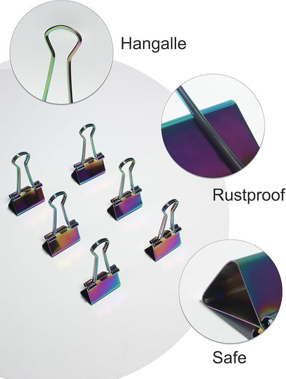 1 Inch Rainbow Paper Clamps, Medium Binder Clips for Home Office, 10 Pcs | Medium Rainbow Binder Clip, Colorful Paper Clamps, for Organizing Office Files, Folders, and Documents.