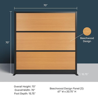 Stand Up Desk Store Beechwood Aesthetic Modular Walls | 70" W x 70" H Modular Room Dividers with Natural-Looking Woodgrain Finish for Offices, Classrooms, and More