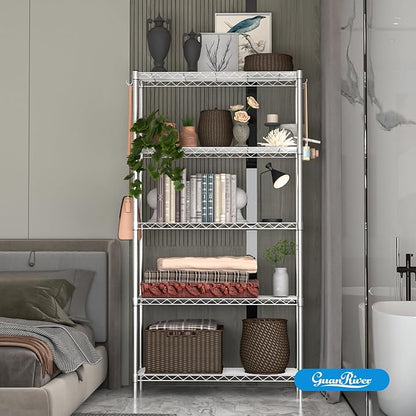 Guan River 5-Shelf Adjustable Metal Shelf Wire Shelving Unit Storage Rack Display Shelf for Office,Kitchen,Bedroom,Bathroom,Laundry,Pantry Basement,Garage(Chrome,36" L x 14" W x 72" H)