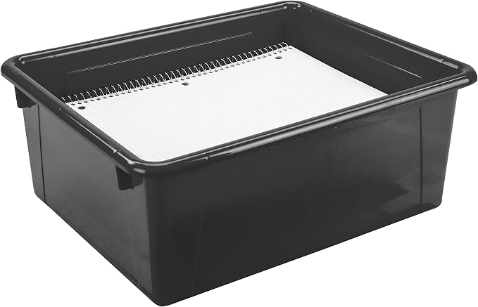 Storex Letter Size Deep Storage Tray – Organizer Bin for Classroom, Office and Home, Black, 5-Pack (62523A05C), 10 x 13 x 5 Inches