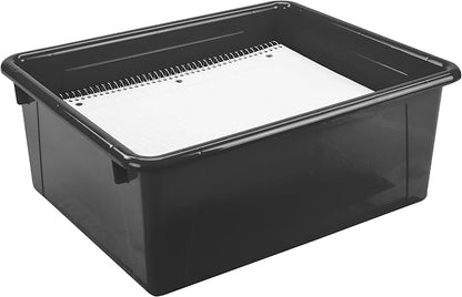 Storex Letter Size Deep Storage Tray – Organizer Bin for Classroom, Office and Home, Black, 5-Pack (62523A05C), 10 x 13 x 5 Inches