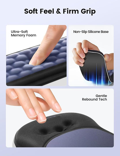 meatanty Keyboard and Mouse Wrist Rest Set, Ergonomic Wrist Pad Support, Computer Hand Palm Rest Combo, Memory Foam Typing Desk Accessory Carpal Tunnel Cushion, Laptop Office Home School-Blue & Black