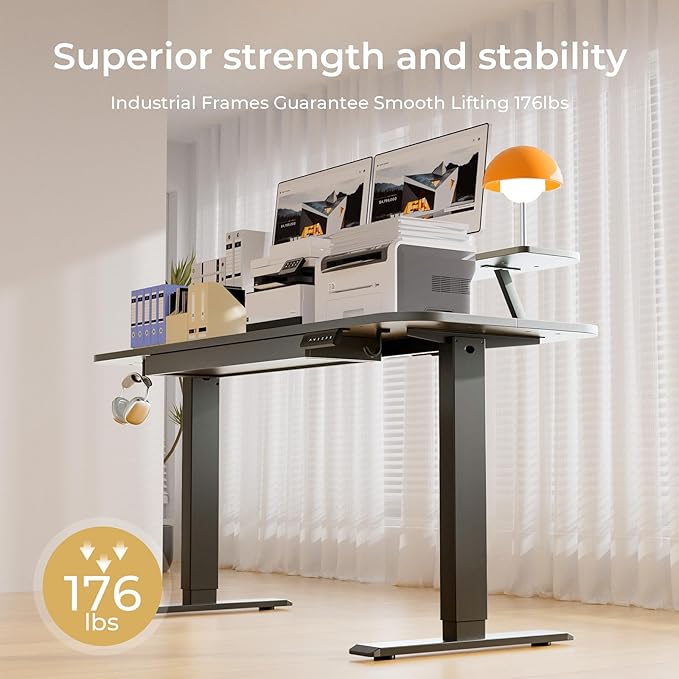 COMHOMA Electric Standing Desk with Drawers, 48 x 24'' Sit Stand up Desk with Monitor Stand, Laptop Stand, Height Adjustable Ergonomic Home Office Computer Desk with Memory Preset Controller (Black)