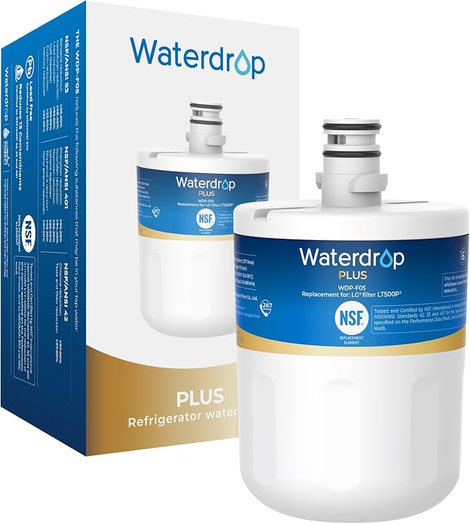 Waterdrop Plus 5231JA2002A NSF 401&53 Refrigerator Water Filter | Reduce PFAS, Replacement for LG® LT500P®, ADQ72910911, ADQ72910901, Kenmore® 9890, GEN11042FR-08, 46-9890, LFX25974ST