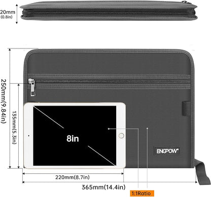 ENGPOW Expanding File Folder,Fireproof 13 Pockets Document Organizer Bag | Accordion File Organizer with Zipper＆Labels,Portable Home Travel Safe Storage for Important Files,Papers,Letter Size,Gray