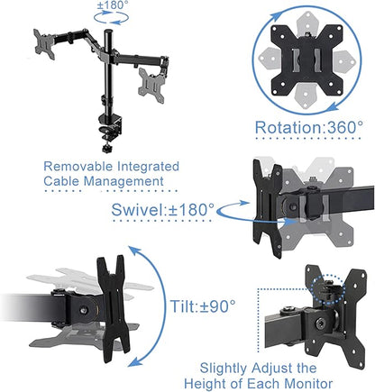 Rocelco 46" Large Height Adjustable Standing Desk Converter with Double Monitor Mount Arm BUNDLE - Quick Sit Stand Up Computer Workstation Riser - Retractable Keyboard Tray - Black (R DADRB-46-DM2)