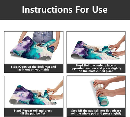 Britimes Teal and Purple Liquid Marble Desk Mat Colorful Deak Pad Non-Slip PU Leather Large Keyboard Mouse Pad Office Desktop Accessories for Office,Work,Home Decor(31.5"X15.7")