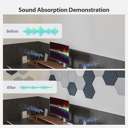 Amantech 12 Pack Acoustic Panels Self Adhesive Sound Proof Foam, High Density Sound Acoustic Foam Panel, 12X10.23X0.4 Inch Hexagon Wall Panels in Home,Office,Reccording Room,Studio(Moonlight Grey)