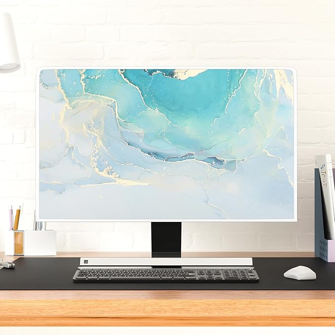 Baocicco Blue Green Marble TV Display Screen Cover 55 Inch Creative Anti-Static Dustproof Monitor Accessories Laptop LCD Cover Modern Screen Television Decoration for LED LCD OLED TVs
