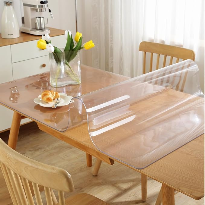OstepDecor Clear Table Cover Protector 17 x 36 Inch, 1.5mm Thick Plastic Table Cover, Dining Table Protector Pad, Waterproof & Easy Cleaning PVC Desk Mat for Dresser, Coffee & Kitchen Wooden Tabletop