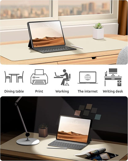 YSAGi Leather Desk Protector, Office Mat, Large Mouse Mat, Non-Slip PU Leather Blotter, Laptop Desk, Waterproof Writing Pad for Office and Home (Cream, 35.4" x 17")