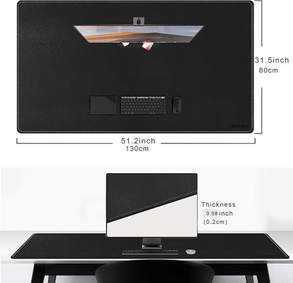CENNBIE Leather Desk Pad, 51.2" x 31.4" Extra Large Leather Desk Mat Blotter Protector, Non-Slip Mouse Pad, Waterproof PU Leather Desk Mat on top of desks Large for Office and Home (Black)